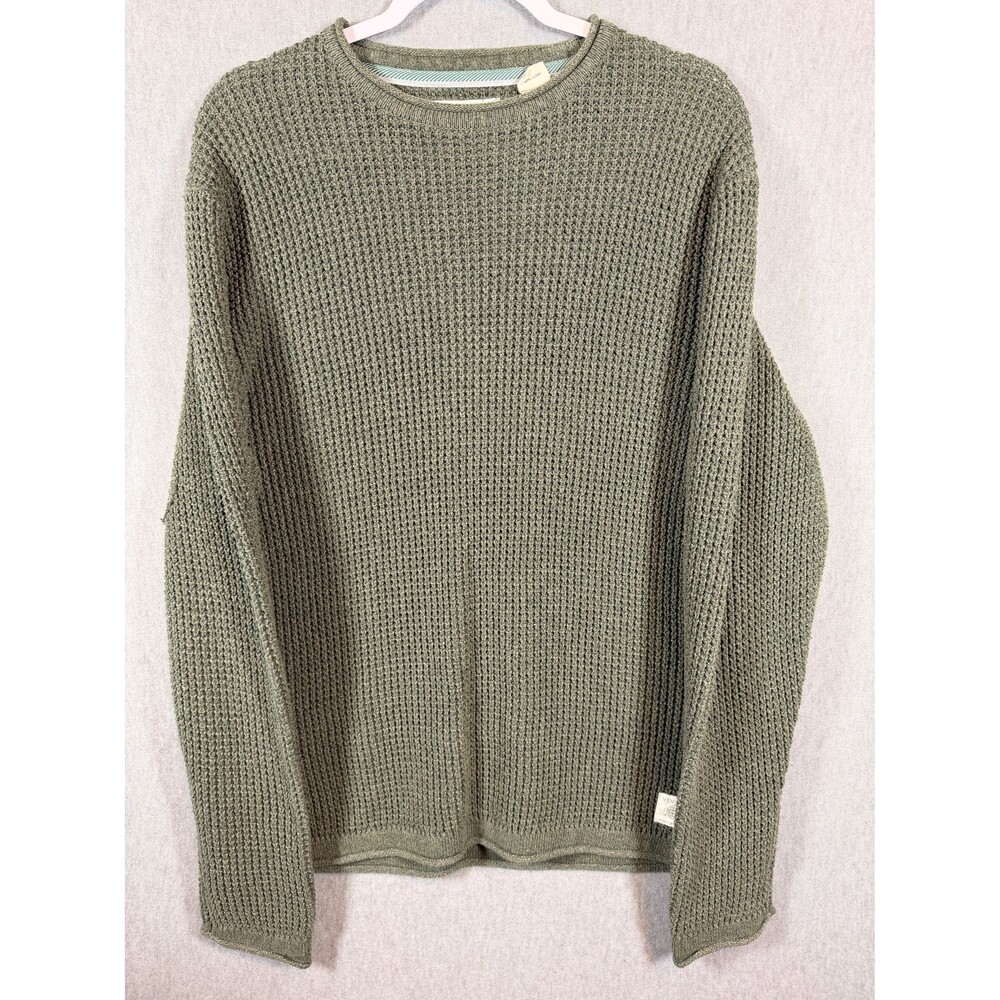 Weatherproof Vintage Women's M Green Waffle Knit Cotton Blend Crew Neck Sweater
